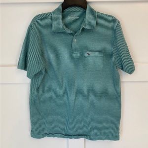 Vineyard Vines Men's Green Stripe Short Sleeve Polo Shirt Pima Cotton Whale Sz S